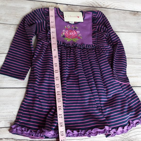 'SWEETDIL' RUFFLE TRIM EMBROIDERED STITCHING LONG SLEEVE COZY TODDLER DRESS/TOP - Picture 12 of 15